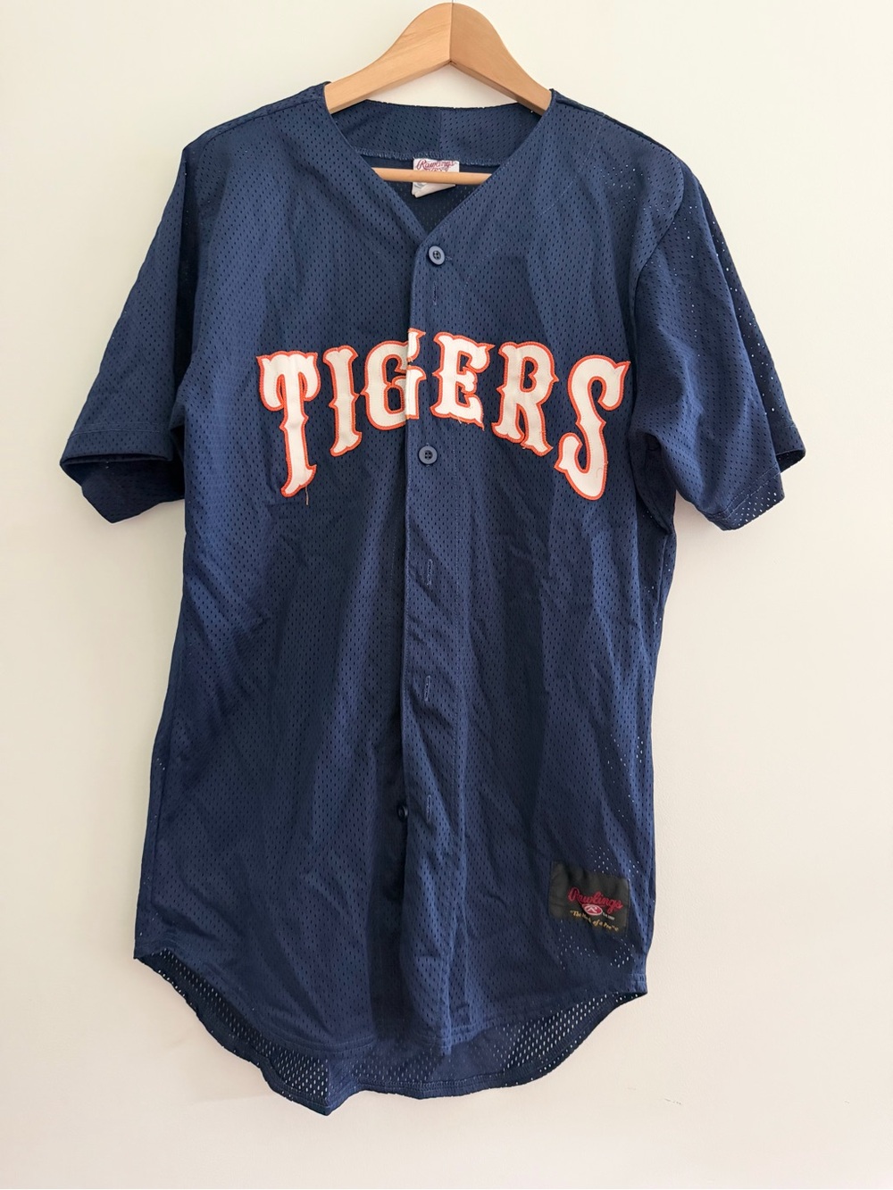 Vintage Rawlings Tigers Navy Blue w Orange Embroidery Baseball Jersey #4 Men’s M